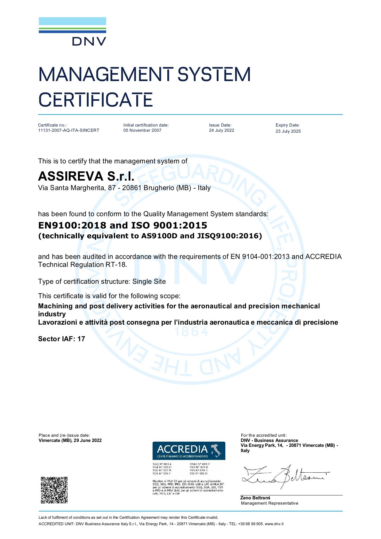 Certificato qualità Assireva